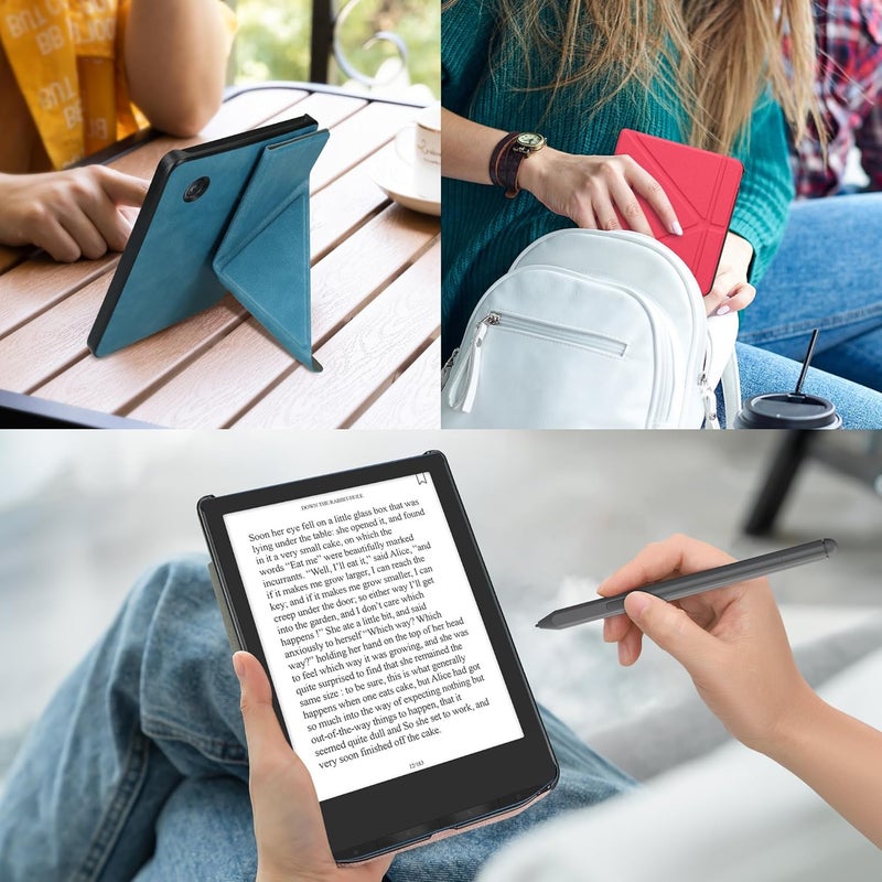 kwmobile Origami Case Compatible with Kobo Libra Colour Case - Slim PU Leather Cover with Stand - Neon Pink - Image 5